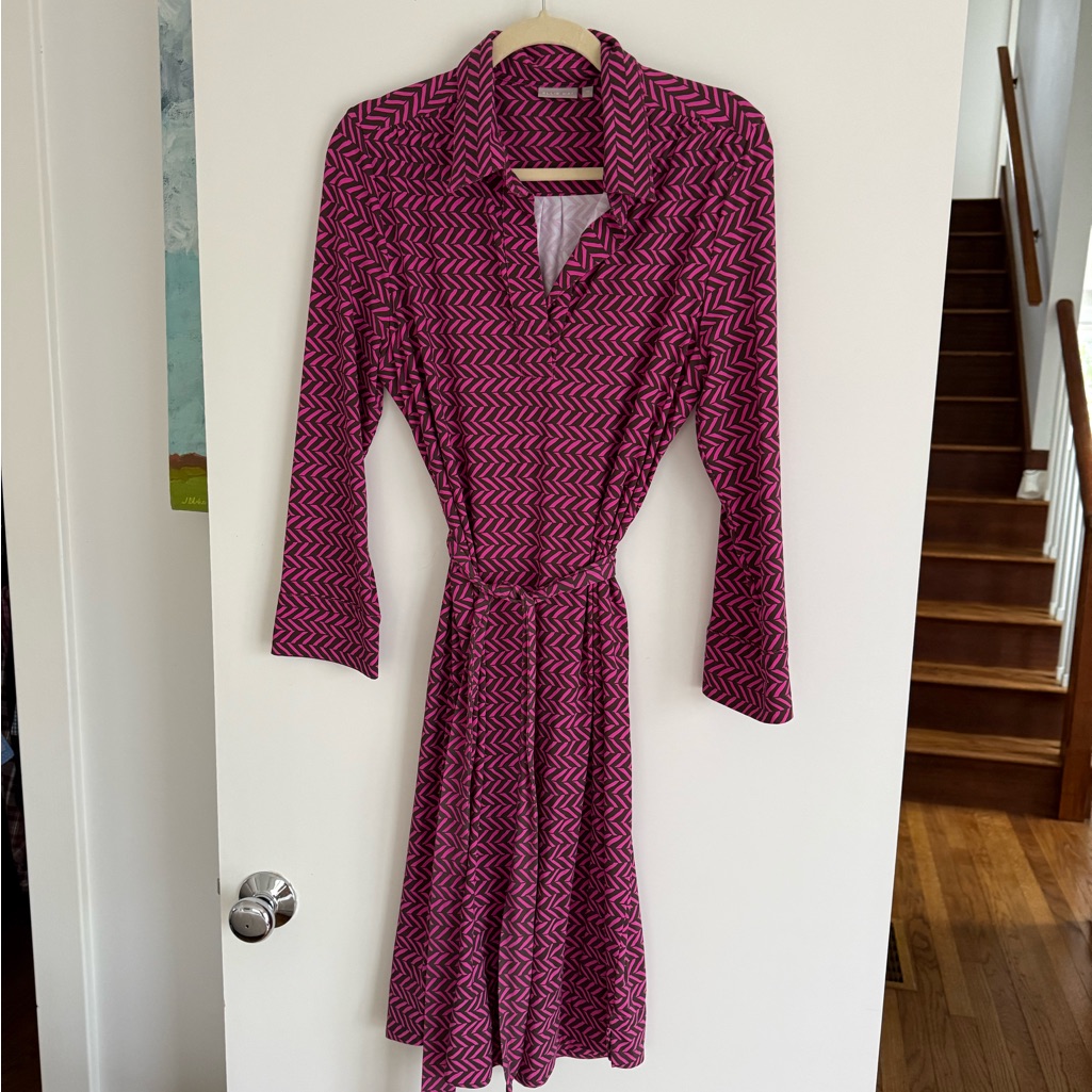 Ellie Kai Pink & Chocolate Chevron Jersey Wrap Dress - Size 10